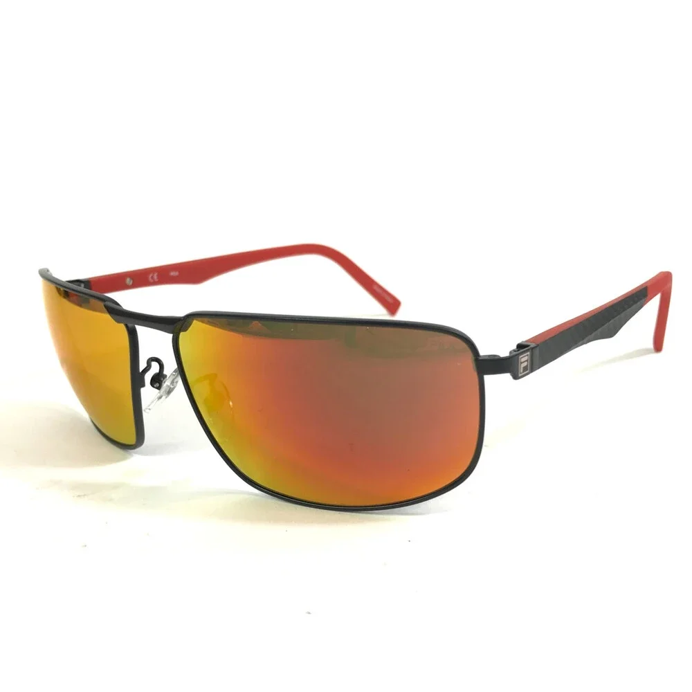 Fila Sunglasses SFI446 COL.531R Black Red Wrap Frames w/ Orange Mirrored Lenses